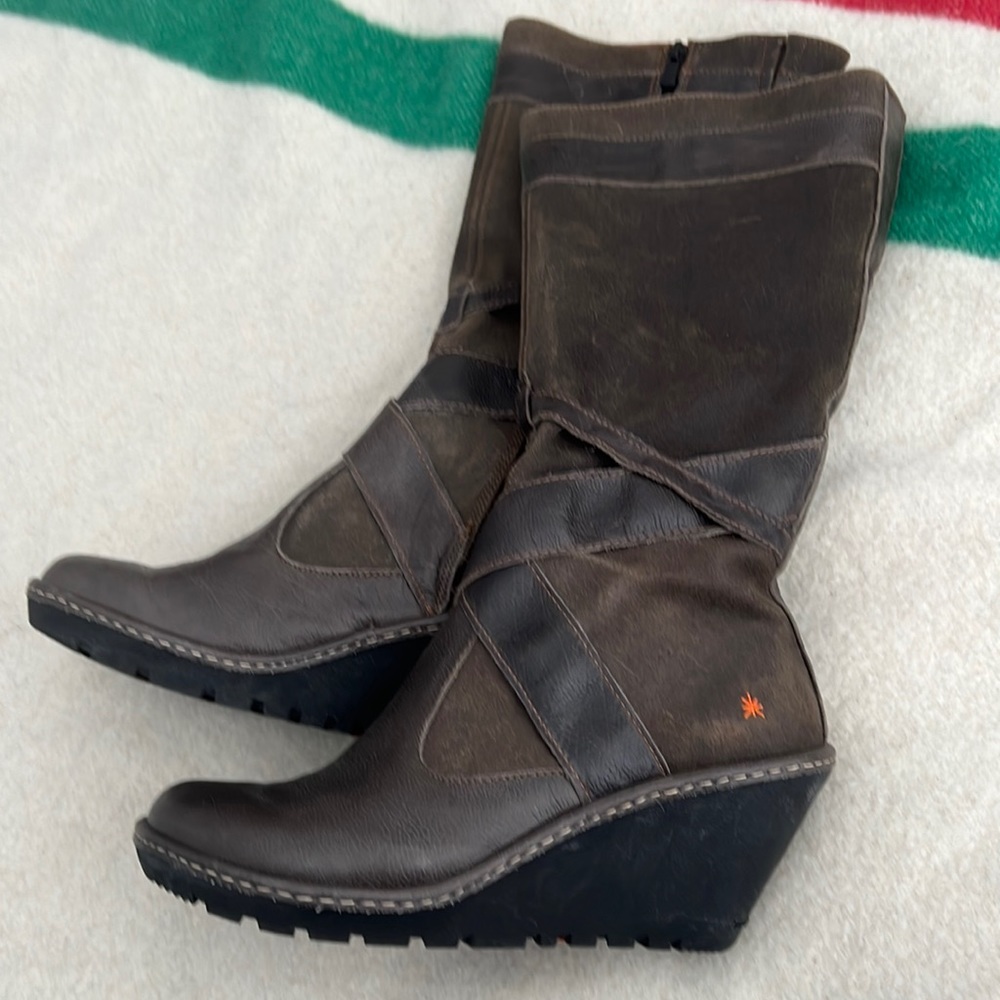 Brown Leather The ART Company Wedge Heel Boots Size 42
